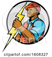 Poster, Art Print Of Black Male Electrician Holding A Lightning Bolt In A Circle
