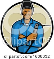 Clipart Of A Black Male Welder Holding A Torch In A Circle Royalty Free Vector Illustration