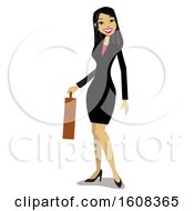 Happy Asian Business Woman Holding A Briefcase