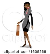 Happy Black Business Woman With Long Straight Hair Holding A Briefcase