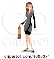 Smiling Brunette White Business Woman Carrying A Briefcase