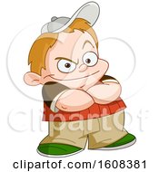 Clipart Of A Cartoon White Bully Boy With Folded Arms Royalty Free Vector Illustration