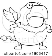 Clipart Of A Cartoon Lineart Angry Chubby Griffin Mascot Character Royalty Free Vector Illustration