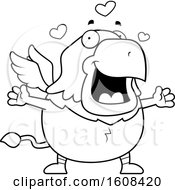 Poster, Art Print Of Cartoon Outlinechubby Griffin Mascot Character With Open Arms