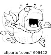 Clipart Of A Cartoon Lineart Scared Chubby Griffin Mascot Character Royalty Free Vector Illustration