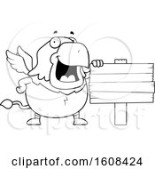 Poster, Art Print Of Cartoon Outlinechubby Griffin Mascot Character By A Blank Sign