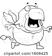 Clipart Of A Cartoon Lineart Walking Chubby Griffin Mascot Character Royalty Free Vector Illustration