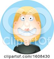 Clipart Of A Happy Blond White Woman Grinning In A Blue Circle Royalty Free Vector Illustration
