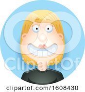 Poster, Art Print Of Happy Blond White Woman Grinning In A Blue Circle