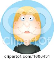 Clipart Of A Happy Blond White Woman Smiling In A Blue Circle Royalty Free Vector Illustration by Cory Thoman