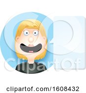 Poster, Art Print Of Happy Blond White Woman Talking In A Blue Circle