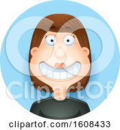 Clipart Of A Happy Brunette White Woman Grinning In A Blue Circle Royalty Free Vector Illustration