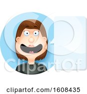 Clipart Of A Happy Brunette White Woman Talking In A Blue Circle Royalty Free Vector Illustration by Cory Thoman