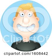 Clipart Of A Happy Blond White Man Grinning In A Blue Circle Royalty Free Vector Illustration