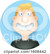 Poster, Art Print Of Happy Blond White Man Grinning In A Blue Circle