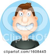 Clipart Of A Happy Brunette White Man Grinning In A Blue Circle Royalty Free Vector Illustration
