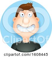 Poster, Art Print Of Happy Brunette White Man Grinning In A Blue Circle