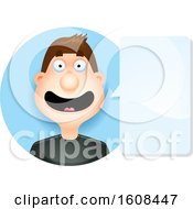 Poster, Art Print Of Happy Brunette White Man Talking In A Blue Circle