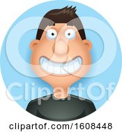 Clipart Of A Happy Hispanic Man Grinning In A Blue Circle Royalty Free Vector Illustration by Cory Thoman
