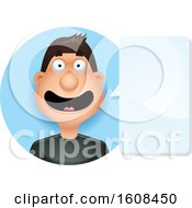 Clipart Of A Happy Hispanic Man Talking In A Blue Circle Royalty Free Vector Illustration by Cory Thoman