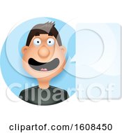 Poster, Art Print Of Happy Hispanic Man Talking In A Blue Circle