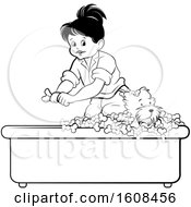 Poster, Art Print Of Black And White Girl Bathing A Puppy Dog In A Bath Tub