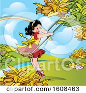 Poster, Art Print Of Happy Girl Playing On A Swing