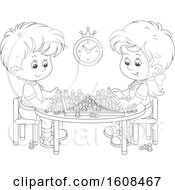 Poster, Art Print Of Lineart Boy And Girl Playing A Game Of Chess
