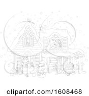 Poster, Art Print Of Lineart Christmas Eve Scene Of Santa In A Home With A Girl Sleeping Upstairs