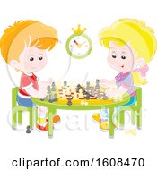 Poster, Art Print Of White Boy And Girl Playing A Game Of Chess