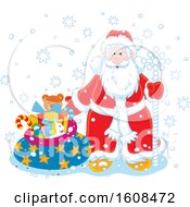 Poster, Art Print Of Santa Claus With A Staff And Sack Of Gifts In The Snow