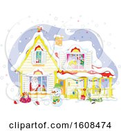 Poster, Art Print Of Christmas Eve Scene Of Santa In A Home With A Blond Girl Sleeping Upstairs