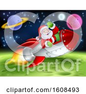 Poster, Art Print Of Santa Riding A Rocket In Outer Space