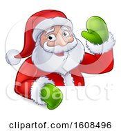 Poster, Art Print Of Cartoon Christmas Santa Claus Waving Over A Sign