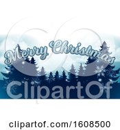 Poster, Art Print Of Merry Christmas Greeting With Silhouetted Evergreen Trees Under A Winter Sky