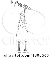 Clipart Of A Cartoon Lineart Black Female Nurse Holding Up A Giant Vaccine Syringe Royalty Free Vector Illustration