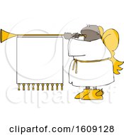 Clipart Of A Cartoon Black Male Christmas Angel Blowing A Horn With A Banner Sign Royalty Free Vector Illustration