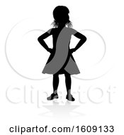Poster, Art Print Of Silhouetted Girl With Hands On Her Hips With A Reflection Or Shadow On A White Background