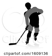 Clipart Of A Silhouetted Hockey Player With A Reflection Or Shadow On A White Background Royalty Free Vector Illustration