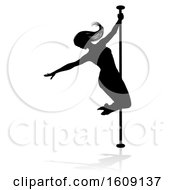 Poster, Art Print Of Silhouetted Sexy Pole Dancer Woman With A Shadow On A White Background