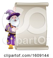 Poster, Art Print Of Happy Wizard Pointing Around A Scroll Sign