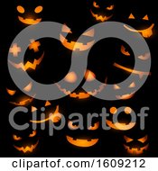 Halloween Background With Glowing Pumpkin Faces