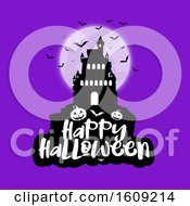 Halloween Background With Spooky House Against Moon