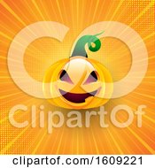 Poster, Art Print Of Halloween Background With Pumpkin On Starburst Design