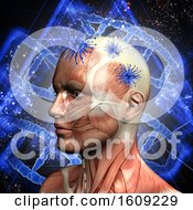 Poster, Art Print Of 3d Medical Background With Male Head Virus Cells And Dna Strands