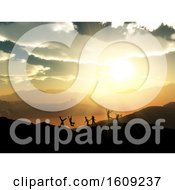 Poster, Art Print Of 3d Silhouettes Of Children Playing In A Sunset Landscape