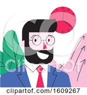 Cartoon Character Of Smiling Young Bearded Businessman In Formal Suit In Office