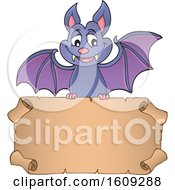 Poster, Art Print Of Flying Vampire Bat With A Blank Scroll