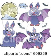 Clipart Of Flying Vampire Bats And A Full Moon Royalty Free Vector Illustration by visekart