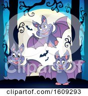 Poster, Art Print Of Flying Vampire Bats In The Woods And A Full Moon